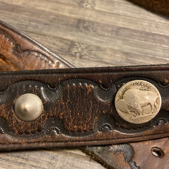 Vintage 1981 Octanner Chevron Brass Belt Buckle With Leather Buffalo Nickel Coin - Picture 5 of 8